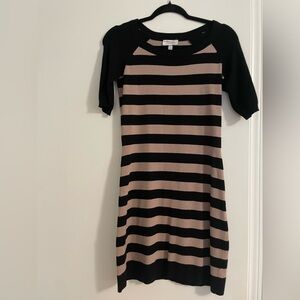 Allison Brittney Black and Tan Striped Mini Dress